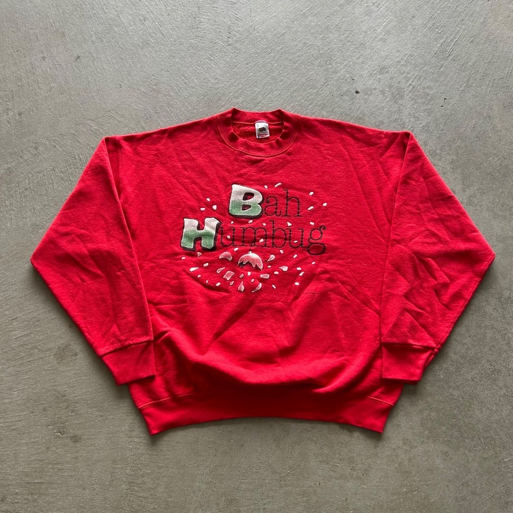 Vintage 90s Bah Humbug Sweatshirt Size XL Red A Christmas Carol Crewneck Holiday
